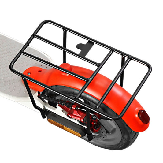 Red and black scooter rear tail rack with metal guard and mounting brackets