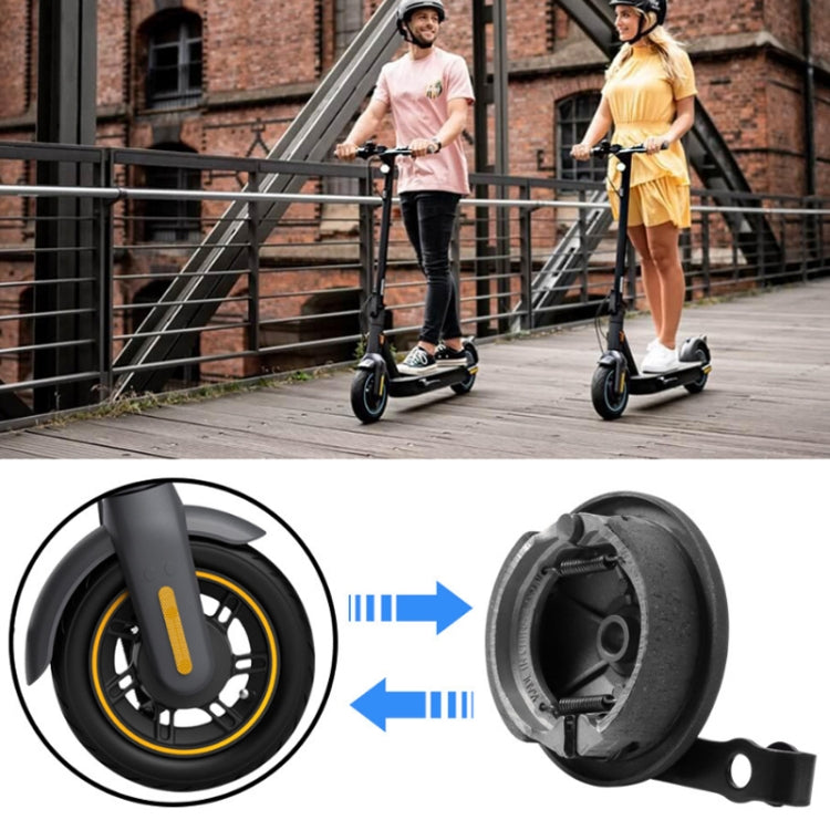 Front wheel brake stack device with drum inset for electric scooter