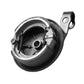 Black front wheel brake drum assembly showing springs and brake shoes