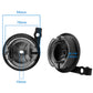 Front wheel brake drum assembly with mounting arm, shown with size diagram