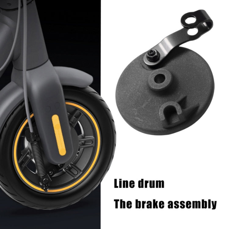 Front wheel brake drum replacement with mounting lever, next to scooter wheel
