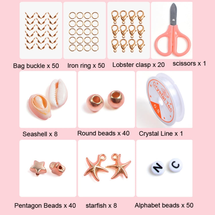 DIY jewelry kit: bag buckles, iron rings, lobster clasps, scissors, and letter beads