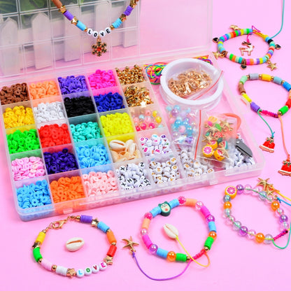 Colorful DIY bead jewelry set with charm bracelets, bead organizer, and mixed small beads