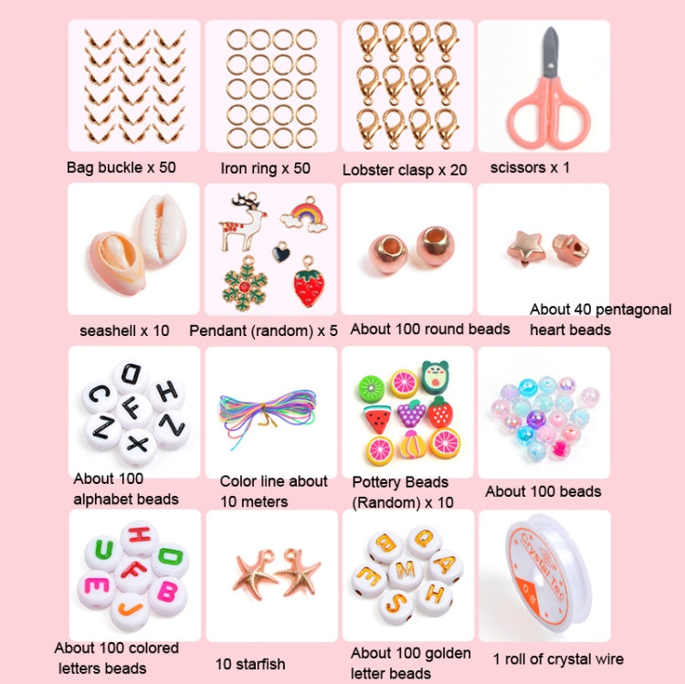DIY bead jewelry accessory set with clips, charms, shell beads, alphabet beads, and wire