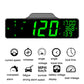 Car HUD display with green speed/compass screen and feature icons