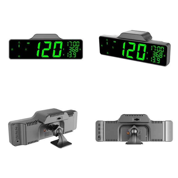 Car HUD display unit with green numbers, showing front and side views