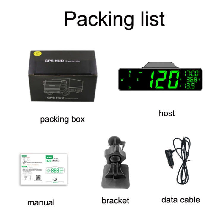 Car HUD head-up display kit with host unit, bracket, cable, and manual