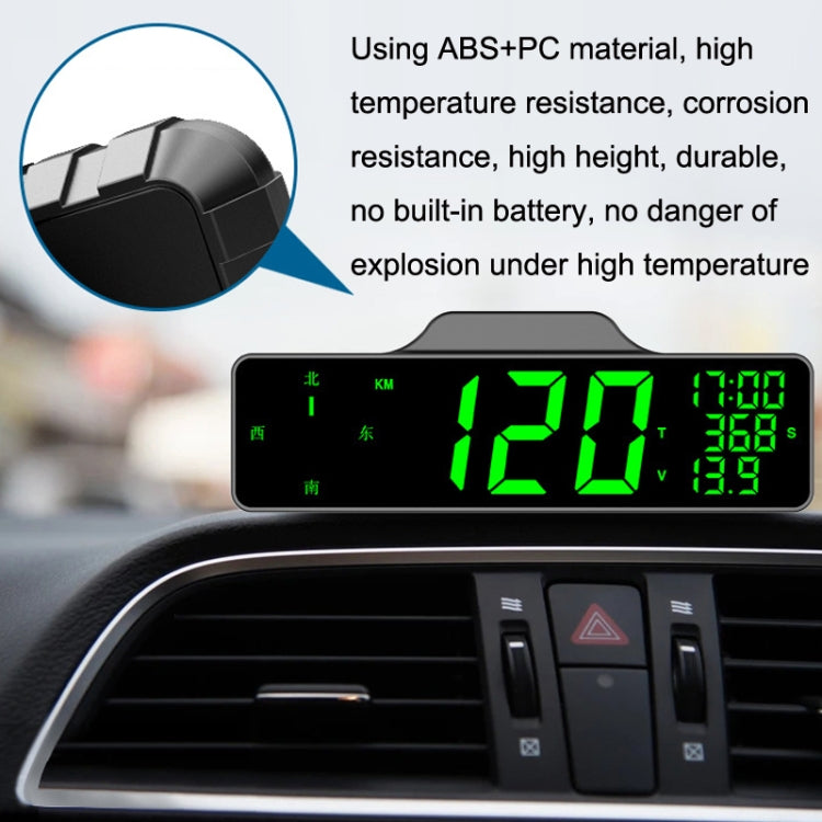 Car HUD display unit with green 120 readout on dashboard mount