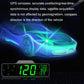 Car HUD head-up display unit with green digital readout and car silhouette