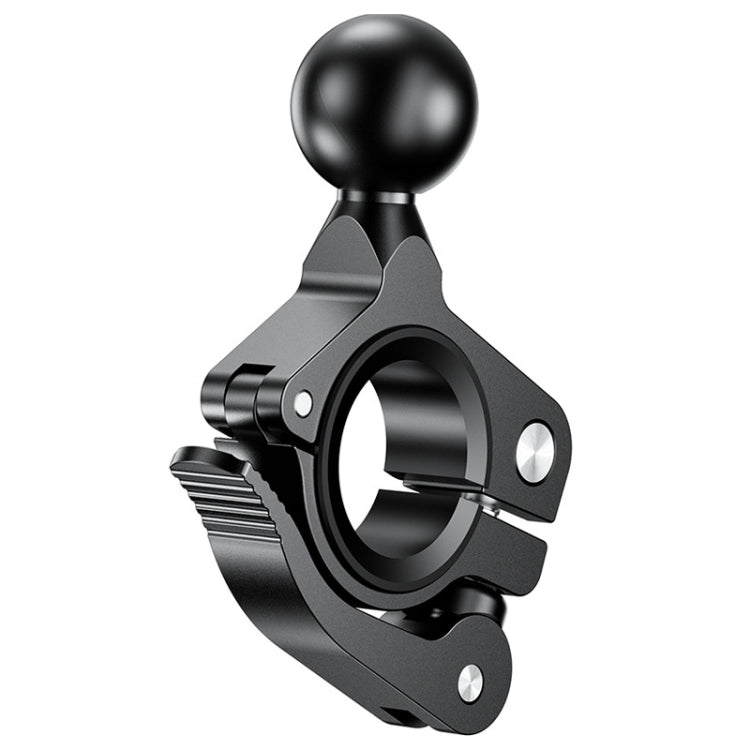 Black ball-head phone bracket with fixed clamp ring and mounting screw holes