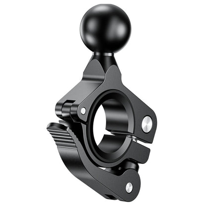 Black ball-head phone bracket with fixed clamp ring and mounting screw holes