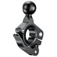 Black ball-head phone bracket, angled view of clamp ring and side locking arm