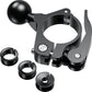 Black ball-head phone bracket with clamp base and three spare mounting rings