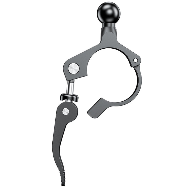 Black ball-head phone bracket with circular clamp and adjustable mounting arm