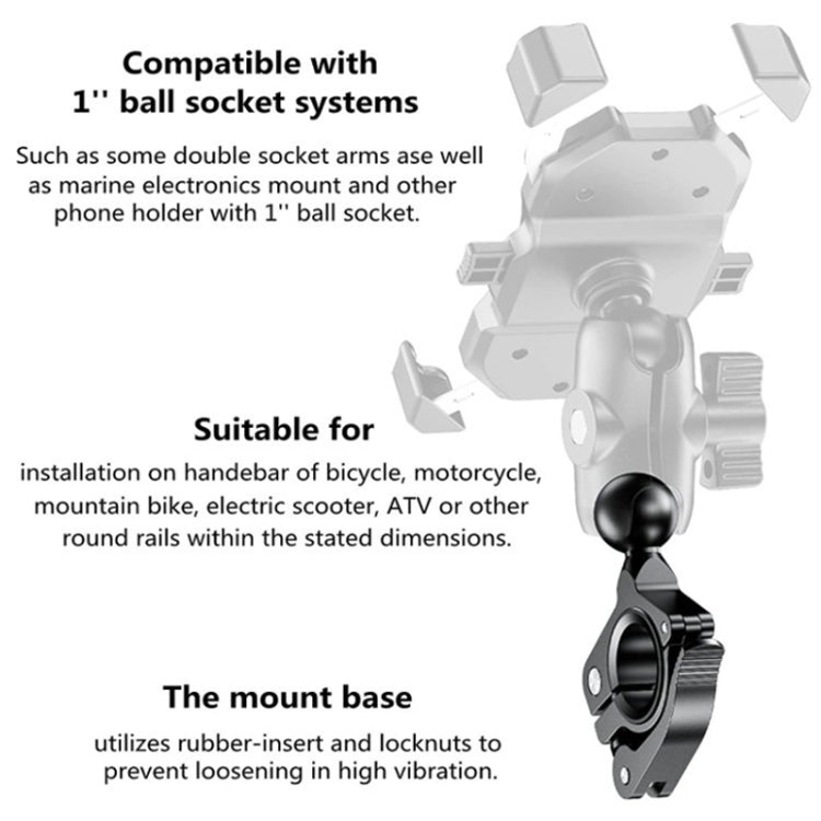 Phone bracket kit diagram showing ball-head mount and base with locknuts