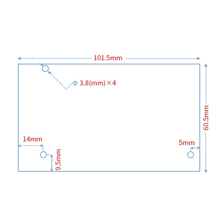 RAMPS 1.4 board dimensions: 101.5 mm x 60.5 mm, mounting holes marked
