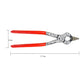 Flat pliers with red grips and pointed speckled gray jaws