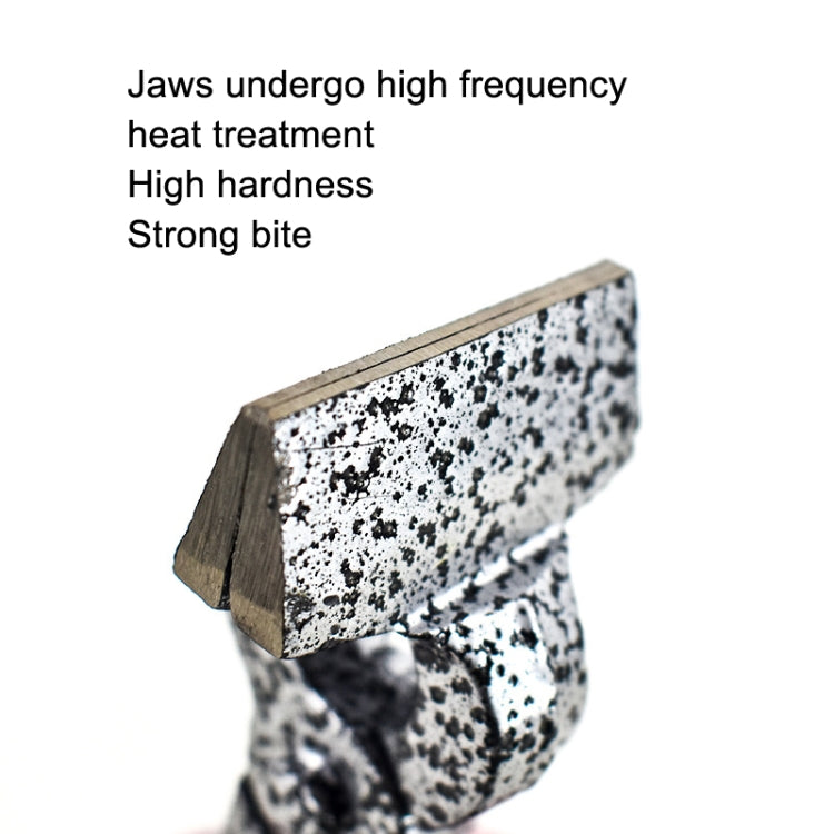 Heavy-duty flat pliers with thick speckled jaw plates and red handles