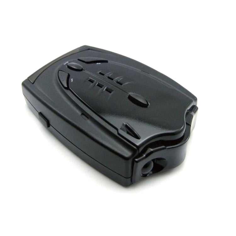 Black handheld radar speed detector with side ports and top buttons