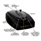 Black radar speed detector showing control buttons, speaker, power jack, and mute