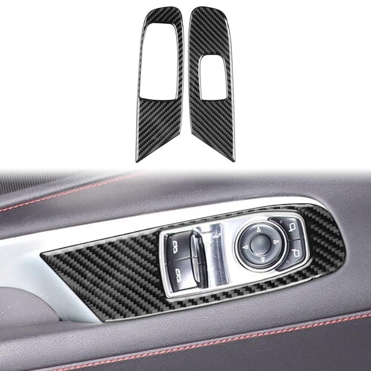 Carbon fiber-look door switch trim sticker inserts, black weave on door panel