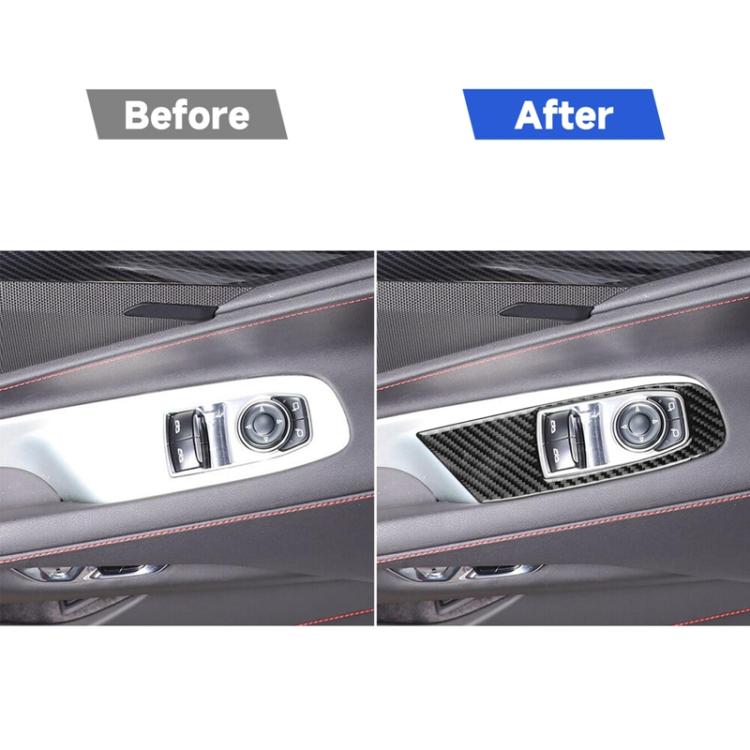 Door switch area trim stickers showing before-and-after carbon fiber-look inserts