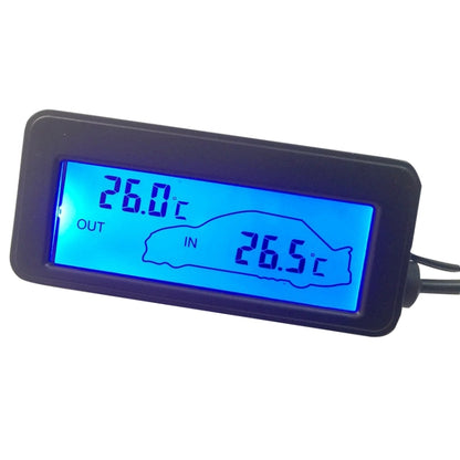 Blue backlit mini digital car thermometer with OUT/IN temperature readings