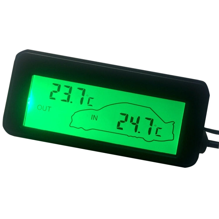 Green backlit mini digital car thermometer with OUT/IN temperature readings