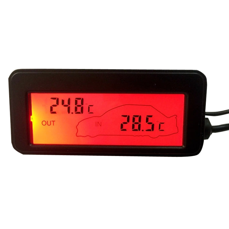 Red backlit mini digital car thermometer with OUT/IN temperature readings