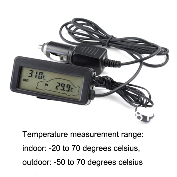 Mini digital car thermometer kit with dual OUT/IN display, probe, and power cord