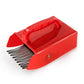 Red blueberry picker shovel with metal comb rake and angled scoop tray