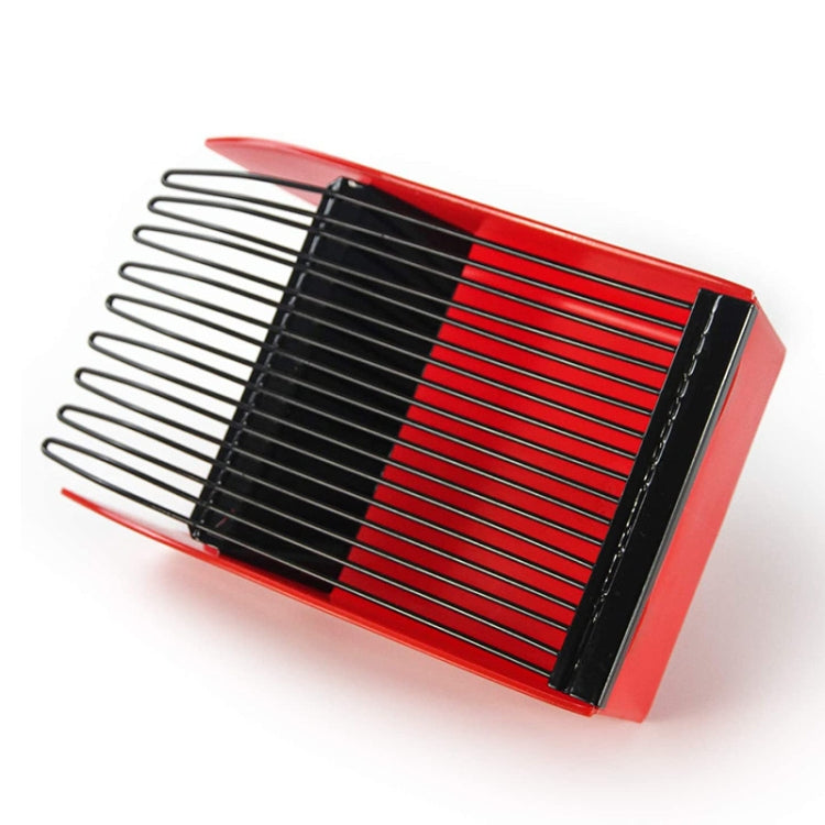 Red and black blueberry picker shovel with fine comb rake and scoop tray