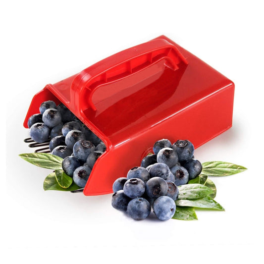 Red blueberry picker shovel with scoop tray and comb rakes for berries