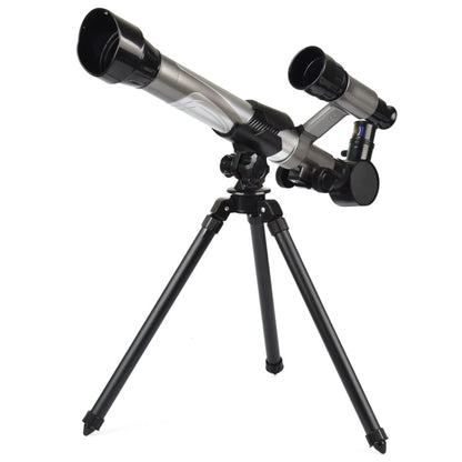 Adjustable science telescope toy with black tripod and silver/black optical tubes