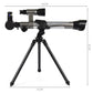 Full-size telescope toy showing silver optical tube, black tripod, and size markings