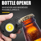 Mini flashlight with bottle opener end, black body, COB lens, and red side switch