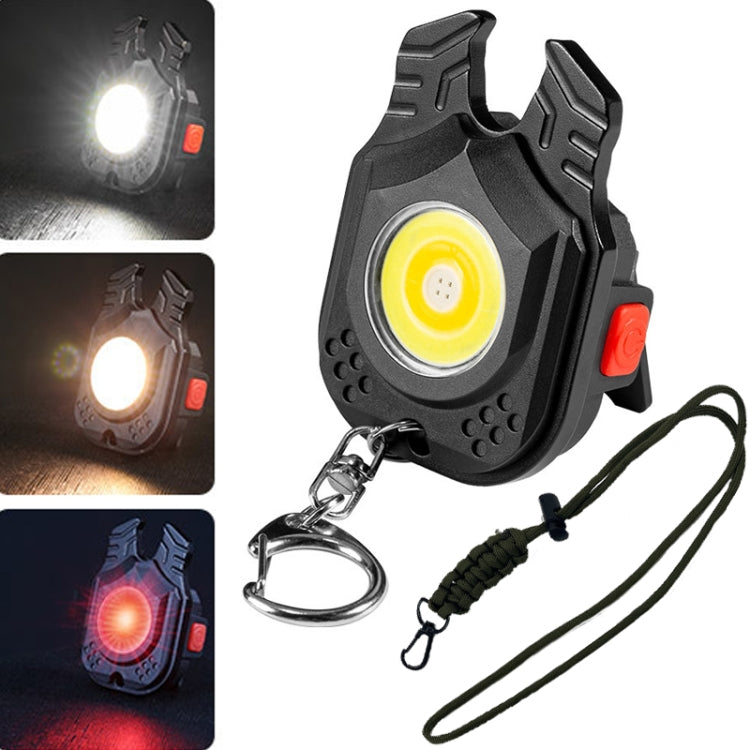 Mini portable flashlight with lanyard rope, black body, bright COB lens and side red switch
