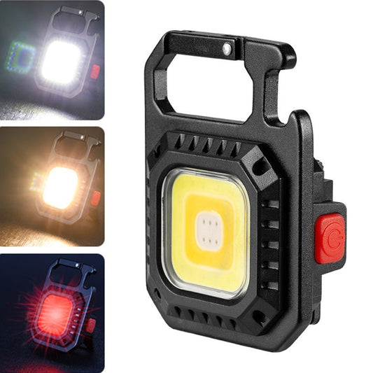 Black mini keychain flashlight with bracket, square COB lamp and red power switch
