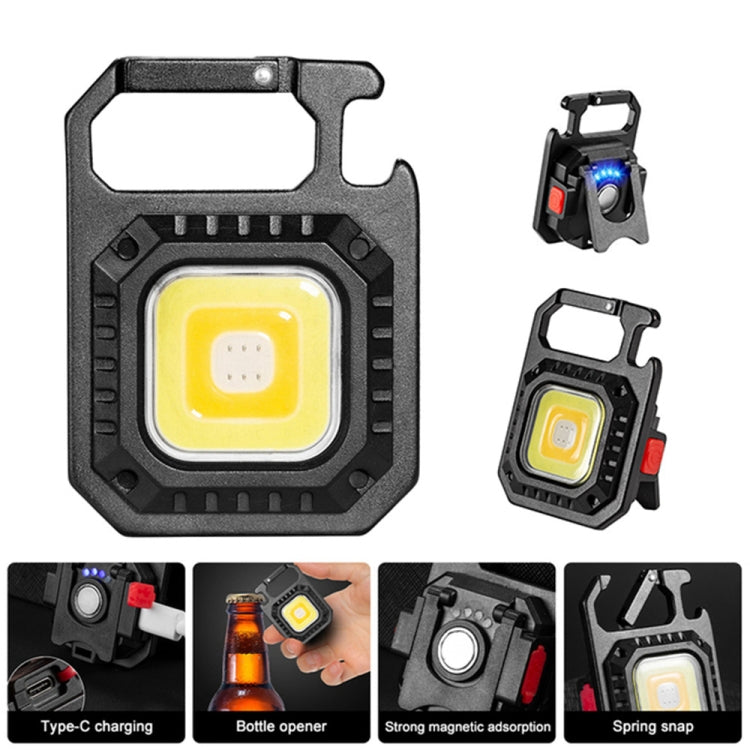 Black mini keychain flashlight with bracket, COB lamp and red side button