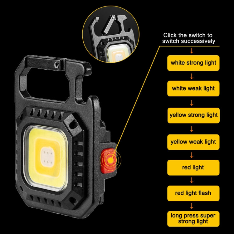 Black keychain flashlight with bracket, COB lamp and red ring switch for multiple modes