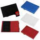 Set of aluminum game card storage cases in black, red, blue, and silver with inserts