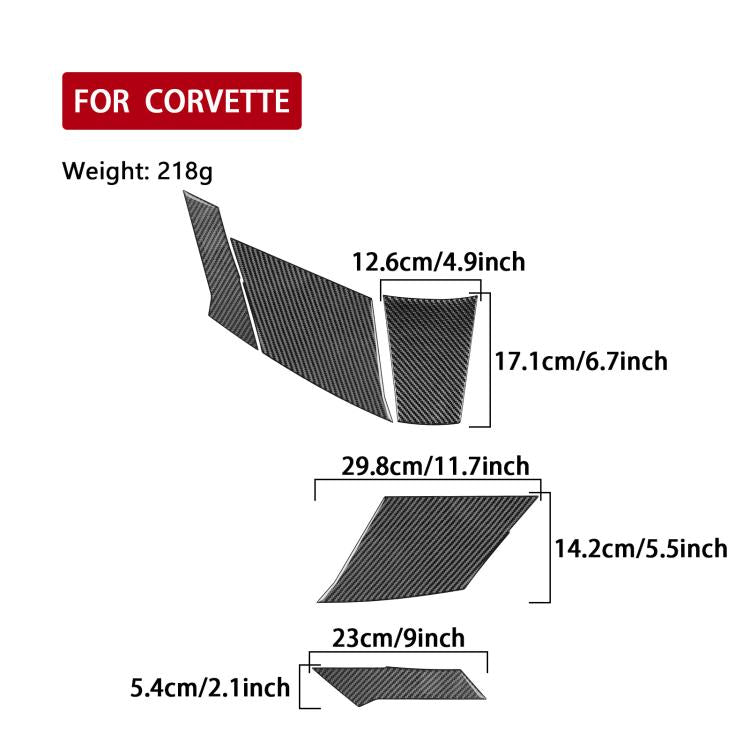 Carbon-fiber look under-mount sticker set size diagram for Corvette C8