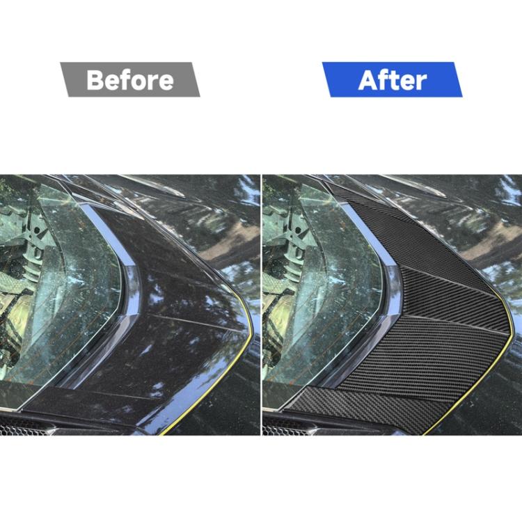 Before and after: black carbon-fiber look under-mount stickers on front panel