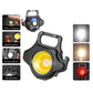 Black mini keychain flashlight with yellow LED, front clip, and tripod attachment.