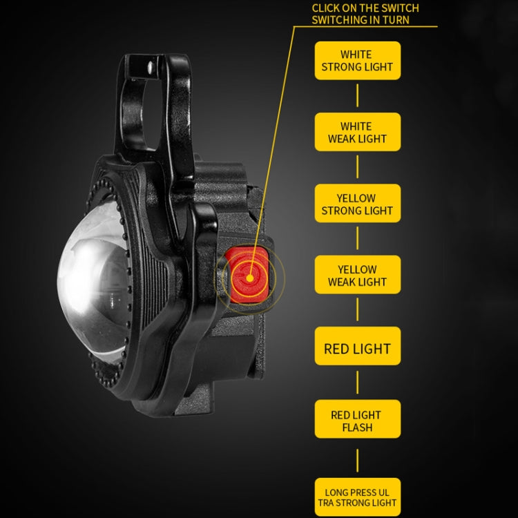 Black mini keychain flashlight showing red indicator light on the side.