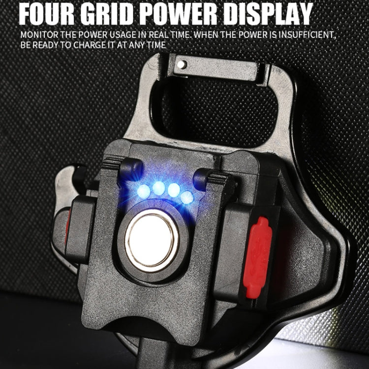 Black keychain flashlight with bright blue LED indicator and front lens window.