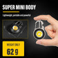 Mini portable flashlight multi-tool with yellow LED, compact wrench-style body, hand-held size