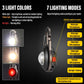 Mini portable flashlight multi-tool with glowing LED and fold-out body, compact wrench-style