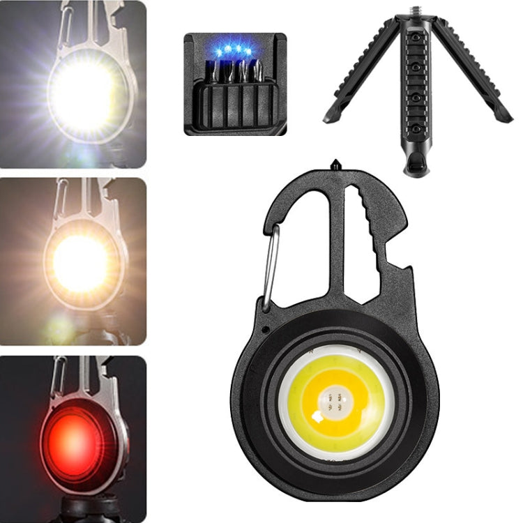Mini portable flashlight multi-tool with LED panel and tripod stand, compact wrench-style body