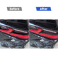 Taillight decorative strips, black carbon-fiber trim, before-and-after installed view